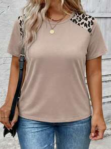 EMERY ROSE 女士新款春夏畅销豹纹拼接圆领短袖休闲T恤 - 彩色 - 查看 3