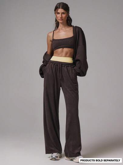 Musera Sport Low Waist Towelling Baggy Jogger Co-Ord Bottoms Only Sport Workout Gym Pilates Fitness Daily Casual Banana Pudding