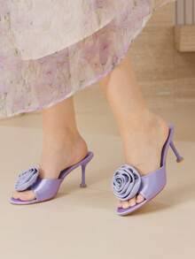MOTF PREMIUM WOMEN'S FASHIONABLE ELEGANT COMFORTABLE ROSE FLOWER SLIDE-ON HIGH HEEL SANDALS, SUITABLE FOR DATES AND VALENTINE'S DAY SPRING SHOES - Mauve Purple - View 6