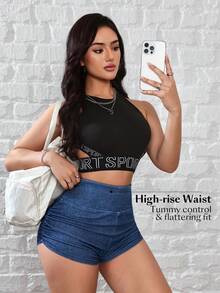 Flexra Women's Elastic Waist Pleated Skinny Casual Denim Shorts - Blue - View 9