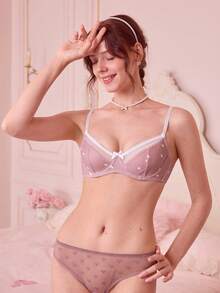 Bonmuse 女款心形印花拼接配色胸罩，可愛夏季款 - 粉色 - 查看 3