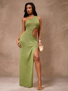 Opulessa 女士时尚露腰无袖针织连衣裙 - 綠色 - 查看 1