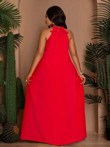 SOLERSUN Rochie lungă de primăvară/vară, lejeră, casual, la modă, culoare solidă, fără mâneci, fără spate, cu nod în talie, linie A, rochie de primăvară/vară, rochie lungă de vacanță la plajă, rochie lungă de vacanță la mare (cu buzunare laterale), vacanță liniștită și luxoasă, demnă, insulă tropicală, stil boem, elegantă și lejeră, potrivită pentru Ziua Sfântului Patrick, Paște, festivaluri de muzică, potrivită pentru ținute de primăvară și vară. - roșu - Vizualizare 3