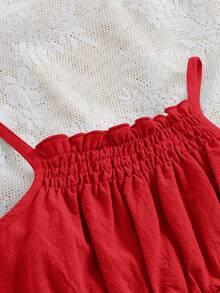 Baby Girl Ruffled Strap Romper, Comfortable & Cute, Suitable For Summer - Red - View 3