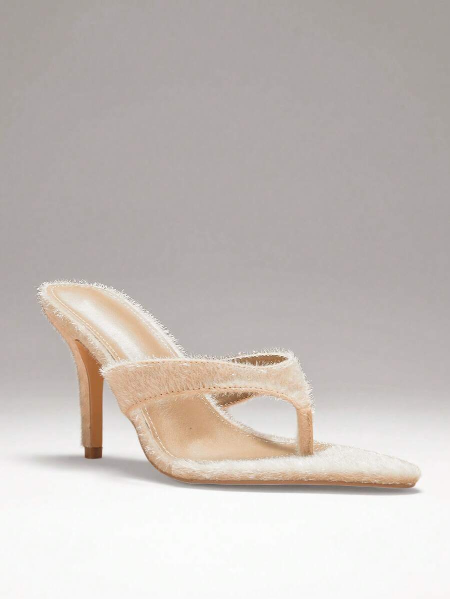 SHUZIA 女士性感丁字带套脚高跟凉鞋 - 米色 - 查看 1