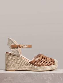 Styleloop Sandalias de cuña tejidas de verano para mujer, adecuadas para atuendos de vacaciones y artículos de viaje esenciales - Marrón - Ver 2
