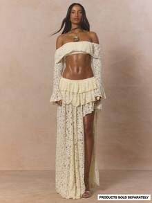 MUSERA Chân váy maxi dài chấm đất xếp tầng ren, xẻ tà bất đối xứng, chỉ bán riêng phần chân váy, dễ thương, thích hợp cho mùa xuân, lễ hội, nữ tính, ngọt ngào, mùa hè. - Màu Khaki - Xem 1