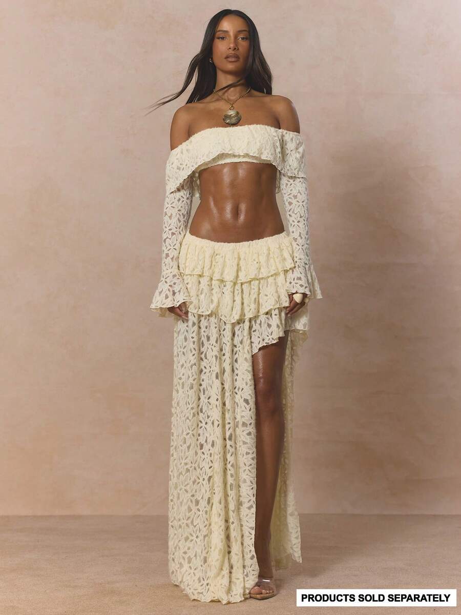 MUSERA Chân váy maxi dài chấm đất xếp tầng ren, xẻ tà bất đối xứng, chỉ bán riêng phần chân váy, dễ thương, thích hợp cho mùa xuân, lễ hội, nữ tính, ngọt ngào, mùa hè. - Màu Khaki - Xem 1