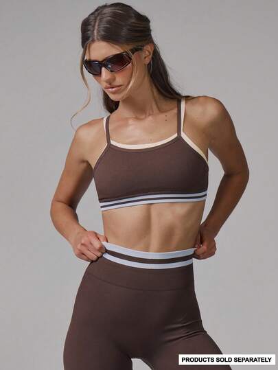 Musera Sport Double Layered Stripe Sports Bra Only Active Workout Gym Pilates Fitness Daily Casual Banana Pudding
