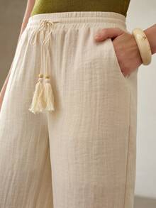 PREMIUM WOMEN'S COTTON LINEN CASUAL SOFT STRAIGHT LEG PANTS, SUMMER - Beige - View 5