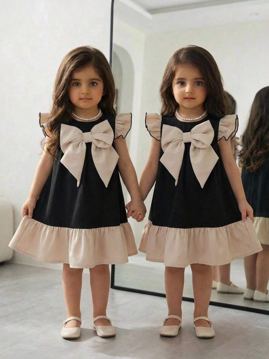 SHEIN Baby Girl Christmas Dress, Woven Bowknot Dress Suitable For Christmas Party, Gatherings And Other Occasions - Multicolor - View 1