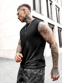 Artur Kramer Men's Sleeveless Tank Top With Slogan Print Letter Plain Black Workout - Black - View 3