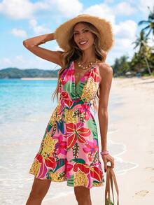 Sylviya Đầm hè nữ kiểu dáng thường ngày, hở lưng, in hoa, thích hợp cho kỳ nghỉ. - Nhiều màu - Xem 2