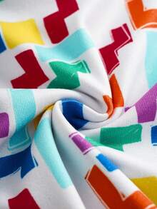 Tetris™ X SHEIN Baby Girl Letter & Geometric Print Round Neck Short Sleeve Top And Pants Casual Daily Outfit - Grey - View 6