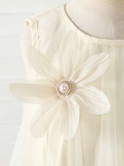 SHEIN Glamorique Kids 女童（小号）粉色网纱吊带连衣裙，糖果色蝴蝶结网纱公主裙，甜美可爱的夏季女童连衣裙