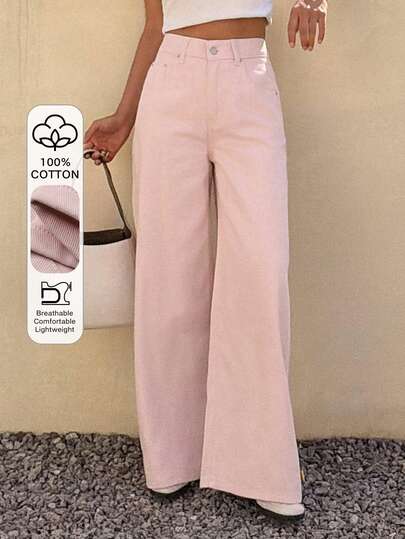 DAZY Quần jeans nữ ống đứng dáng rộng, cạp thường, phong cách thành thị thường ngày, màu hồng denim.