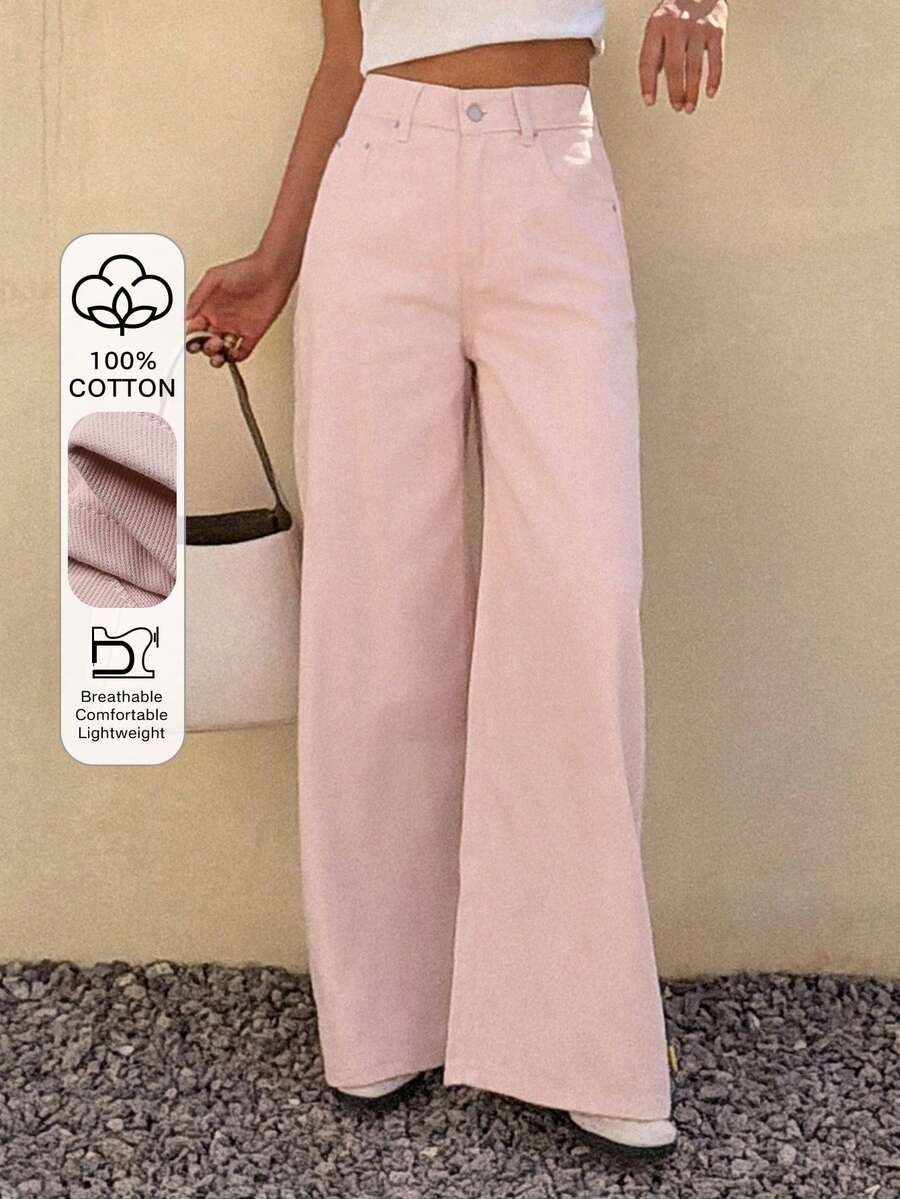DAZY Quần jeans nữ ống đứng dáng rộng, cạp thường, phong cách thành thị thường ngày, màu hồng denim. - Hồng - Xem 1