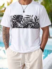 Manfinity Homme 男士加大码纯色T恤，时尚夏季穿搭，舒适休闲装 - 白色 - 查看 4