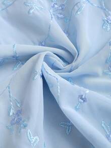 Sweetra Women's New Fashion Ruffled Sleeve Embroidered Jacquard Mesh Fabric Blouse - Dusty Blue - View 7