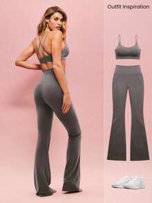 GLOWMODE 35英寸 FeatherFit™ Go Groove 超长喇叭紧身裤，适合低冲击瑜伽、普拉提工作室日常休闲穿着，秋冬季适用。 - 深灰色 - 查看 7