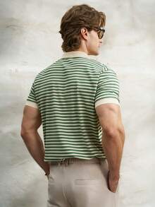 Airaco 2026 春季男士休闲撞色领条纹针织 Polo 衫，商务休闲周末街头风 - 彩色 - 查看 2