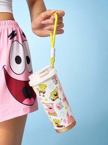 SpongeBob SquarePants | SHEIN 500毫升/16盎司真空隔热不锈钢杯，配1个防漏盖，适用于冷热饮，适用于大多数车载杯架 - 白色 - 查看 10