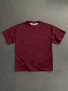 StoneGrade Men's Casual Letter Print Loose Cropped T-Shirt, Summer - Burgundy - View 3