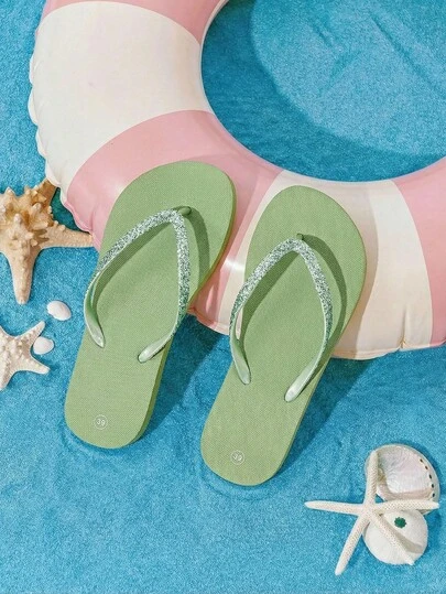 Grefit Glitter Black Glitter Flat Bottom Comfortable High Elastic Flip-Flops, Suitable For Indoor And Outdoor, Fashionable, Shiny, Soft And Lightweight, Suitable For Home, Party, Daily Commute, Summer Carnival, Beach, Vacation And Christmas And Other Occasions