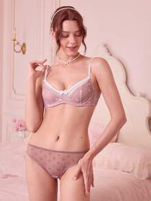 Bonmuse 女款心形印花拼接配色胸罩，可愛夏季款 - 粉色 - 查看 4