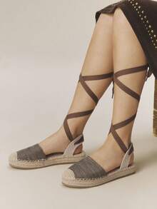 Styleloop Giày bệt mũi vuông thời trang, kiểu dáng casual, có khóa cài, chất liệu lưới thoáng khí, thích hợp cho tiệc tùng/công sở, lễ hội âm nhạc miền Tây màu mơ. - Màu Khaki - Xem 5