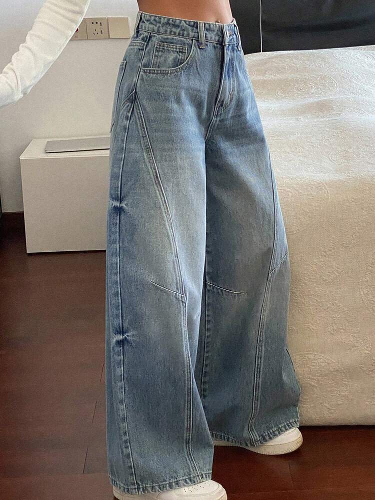 Women's Regular Waist Split Design Barrel Leg Casual Jeans Y2k