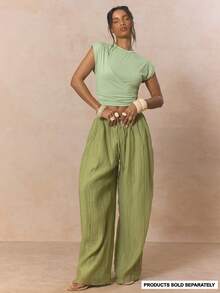 MUSERA Quần ống suông xếp ly, eo thon, dáng suông, cạp thấp, chỉ cần chọn quần để phối đồ, thích hợp cho mùa xuân, kỳ nghỉ, nữ tính, mùa hè, phong cách thường ngày. - Màu xanh Ô liu - Xem 2