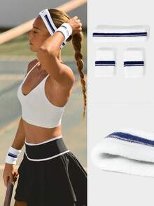 GLOWMODE Băng đô và băng đeo cổ tay bằng vải bông pha, mềm mại, không đường may, thấm hút mồ hôi, thân thiện với da, thêu họa tiết, thích hợp cho tennis, golf, pickleball và các hoạt động thường ngày. - trắng - Xem 7