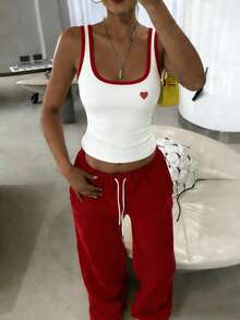 Rovax 女士心形图案褶皱修身休闲日常上衣 - 彩色 - 查看 1