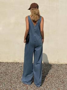 DAZY Bộ áo liền quần denim không tay cổ chữ V dành cho nữ, thích hợp cho kỳ nghỉ. - Rửa trung bình - Xem 6