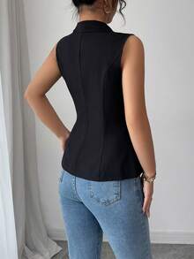 Elenzga Women's Woven Casual Printed Summer Shirt - Black - View 2