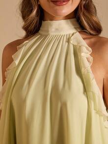 SHEIN BAE Đầm công chúa thanh lịch, sang trọng, cổ cao, xếp ly, vạt bất đối xứng màu xanh nhuộm tie-dye dành cho nữ mùa xuân/hè, đầm ngắn thời trang, đầm duyên dáng. - màu xanh lá - Xem 7