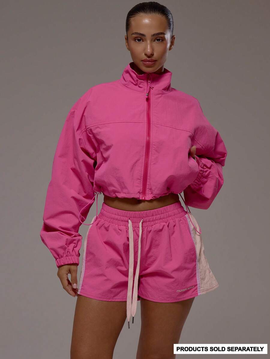 Musera Sport 高领短款轻薄运动外套，适合运动健身、健身房、普拉提、日常休闲穿着，适合运动出汗等场合。 - 粉色 - 查看 1