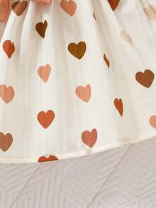 SHEIN Everyday Casual Newborn Baby Girl Sleeveless Dress With Geometric Heart Pattern And Ruffle Detail Flared Hem - Multicolor - View 5