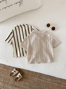 2件套男婴夏季休闲度假可爱条纹针织衬衫套装 - 彩色 - 查看 2