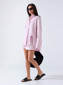 LYSMO Bộ đồ hai mảnh phối màu đen trắng jacquard dành cho nữ - Bộ sưu tập Xuân/Hè 2025 mới về - Màu xanh lam - Xem 3