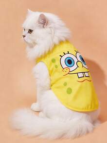 SpongeBob SquarePants | SHEIN 1 件可爱卡通印花宠物背心，猫狗通用，尺码从 XXS 到 XXXXXL（XS 到 XXL），海绵材质，活泼可爱 - 芥末黃 - 查看 3