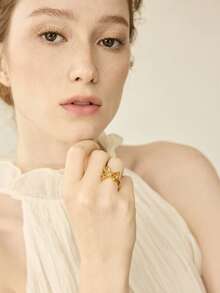 MOTF PREMIUM 18K金蝴蝶结橙色水晶戒指 - 橘色 - 查看 7