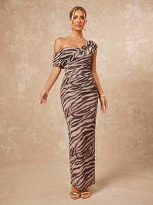 Lumalex 简约复古风闪亮假日派对装扮,适合锐舞节、郊游、游泳度假、波西米亚风、户外派对、婚礼季、宴会、成人礼、海滩、海边、海滩度假、复活节、波西米亚风海滩户外婚礼派对、成人礼、返校派对、生日庆祝等场合。女士春夏优雅斑马纹网纱单肩褶皱装饰修身紧身长裙,性感扭结褶皱开衩设计无袖修身长裙,春夏单肩连衣裙、单袖连衣裙、新年连衣裙、宰牲节派对连衣裙、酒红色连衣裙、垂褶连衣裙、优雅女士连衣裙、舞会礼服、商务休闲女装春夏复古风 - 彩色 - 查看 14