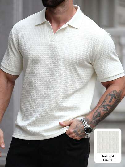 Manfinity CasualCool Camisa polo de manga corta con textura, adecuada para el hogar, salidas, fiestas y vacaciones