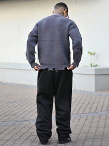 Devon Thys 男士街头风流行 INS 配色蜘蛛网和心形刺绣运动裤，宽松版型，粉色，送给男朋友/丈夫、周年纪念的理想礼物 - 黑色 - 查看 2