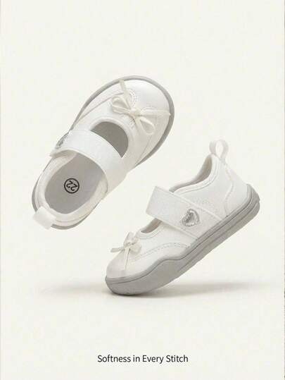 Cozy Pixies 1 Pair Spring/Summer Plush Heart Patchwork Cute Retro Sporty Lightweight Durable Ballet Style Baby Sneakers