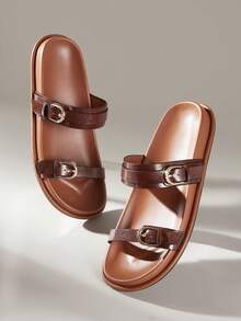Solecia Damen Vintage Mode lässig Urlaubs Strandschuhe vielseitig mit Pantoffeln - Kaffeebraun - Übersicht 6