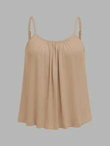 SHEIN EZwear 3pcs Plus Size Women Pleated Loose Camisole Adjustable Strap Suitable For Spring & Summer Dark Brown Tops 3 Pack Babydoll Woman Earthy Cami - Multicolor - View 7