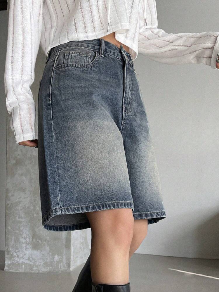 Women's Blue Washed Denim Shorts Jorts